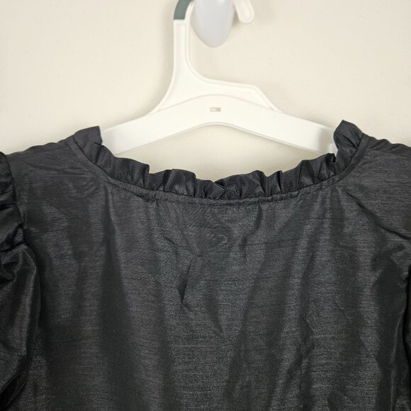 Kika Vargas Womens XS Dress Black Ruffle Tiered Puff Sleeve V-Neck Midi Hi Lo - Picture 7 of 12